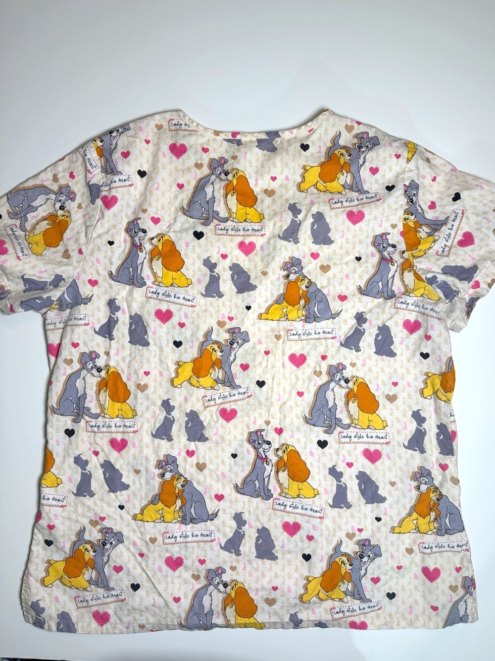 Disney Lady and the Tramp Nurse Scrub Top Large V-Neck Cartoon Novelty Whimsical - Picture 2 of 5